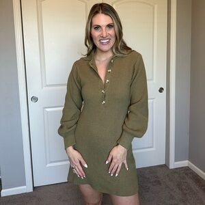Olive Green Knit Sweater Dress